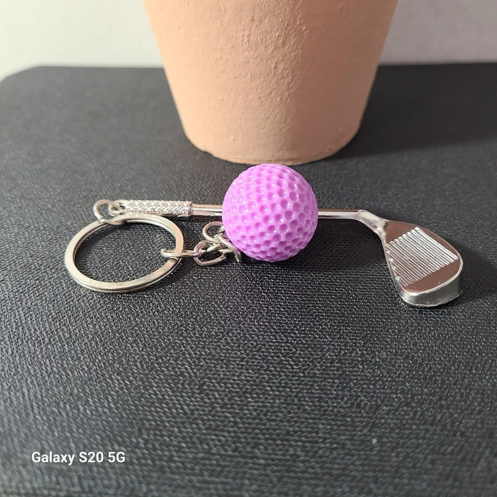 Purple Golf Ball & Club Keychain, Sports Keyring, Novelty Bag Charm, Women‎ NWOT